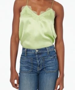 Budget 🧨 Cami Nyc Racer Lace-Trim Silk Camisole in Neo Mint for 👩 women ❤️