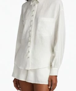 Promo 😀 Cami Nyc Belkis Embellished-Button Linen Top In White for 👩 women 😀